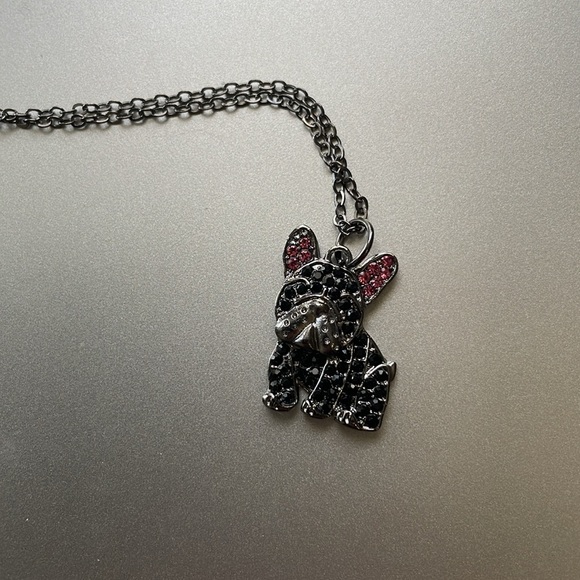 Frenchie Pendant Necklace Black Crystals - Picture 5 of 5